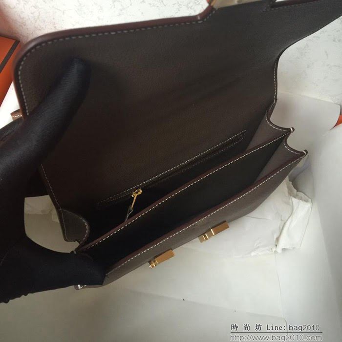 HERMES愛馬仕 Constance 空姐包 大象灰 金銀扣 原廠Epsom皮 原版五金 蜜蠟線縫製 單肩斜挎包  Ama1259